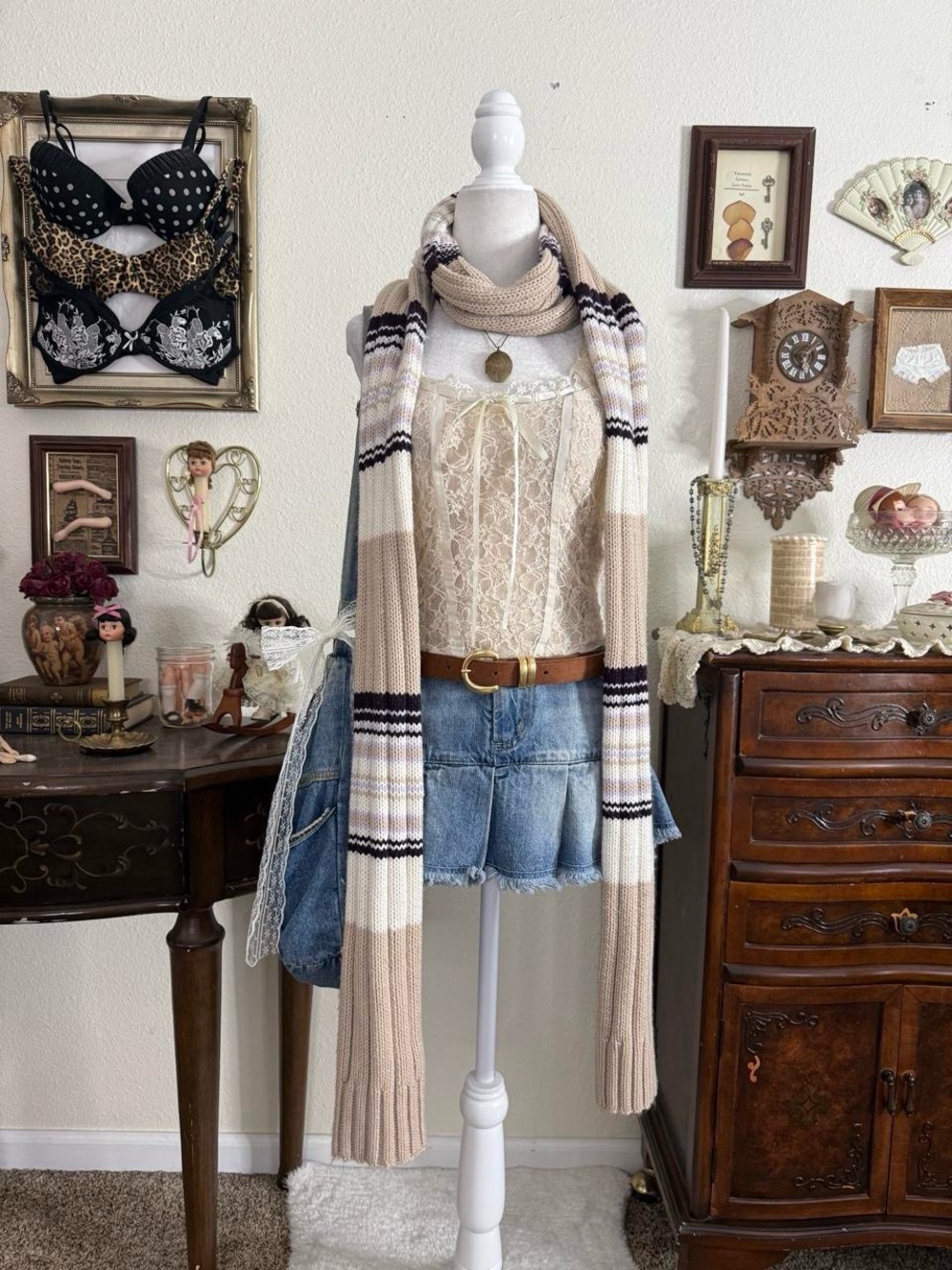 90’s preppy cozy girly grunge striped knit scarf